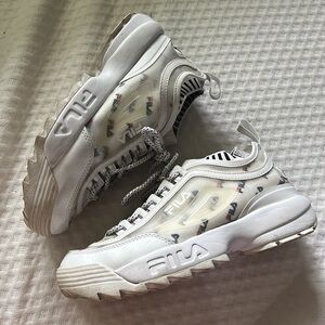 Fila White & Black Patterned Platform Tennis Sneakers Running Shoes Lace Up 9.5